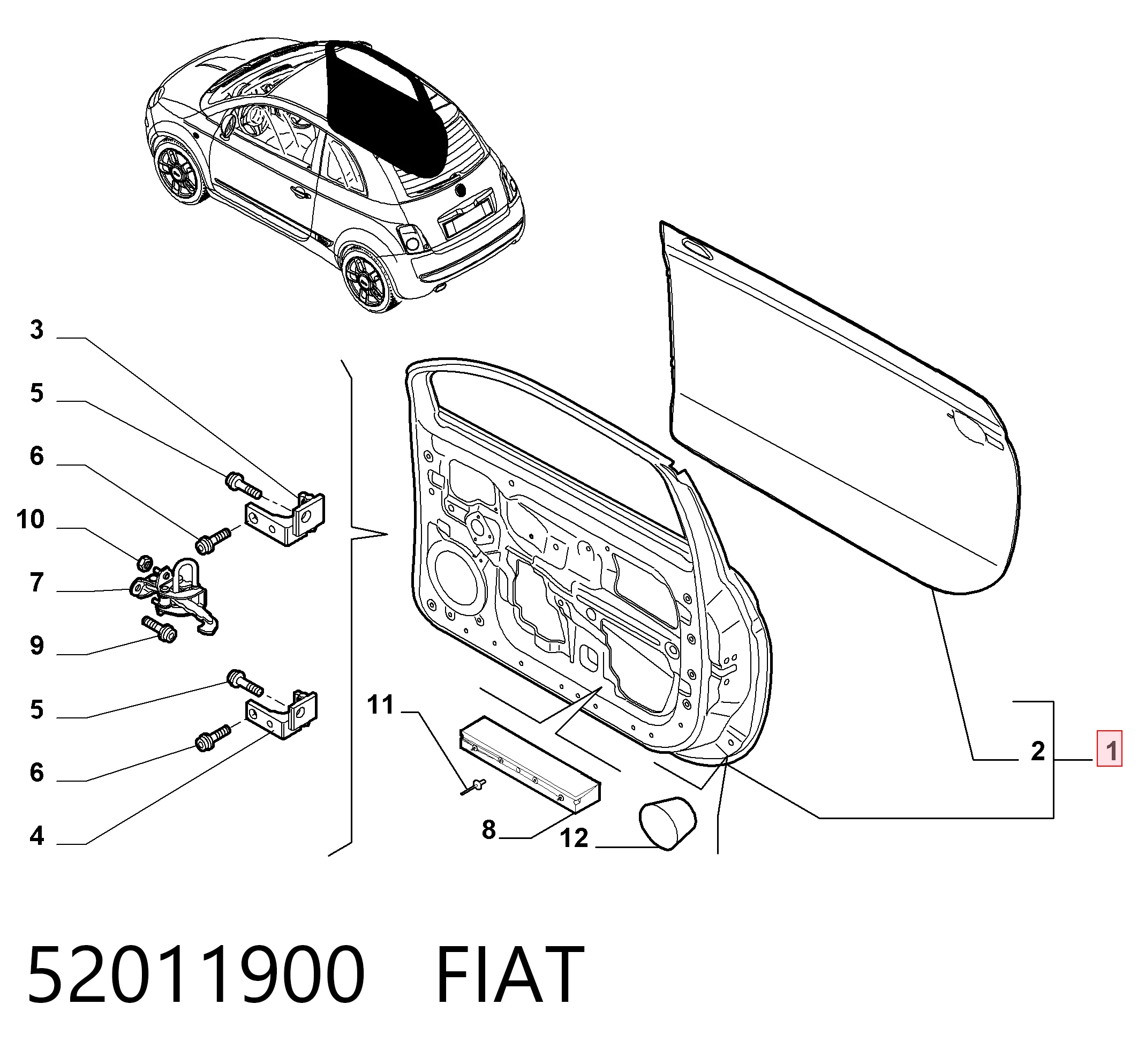 Водительская дверь на Fiat 500  312