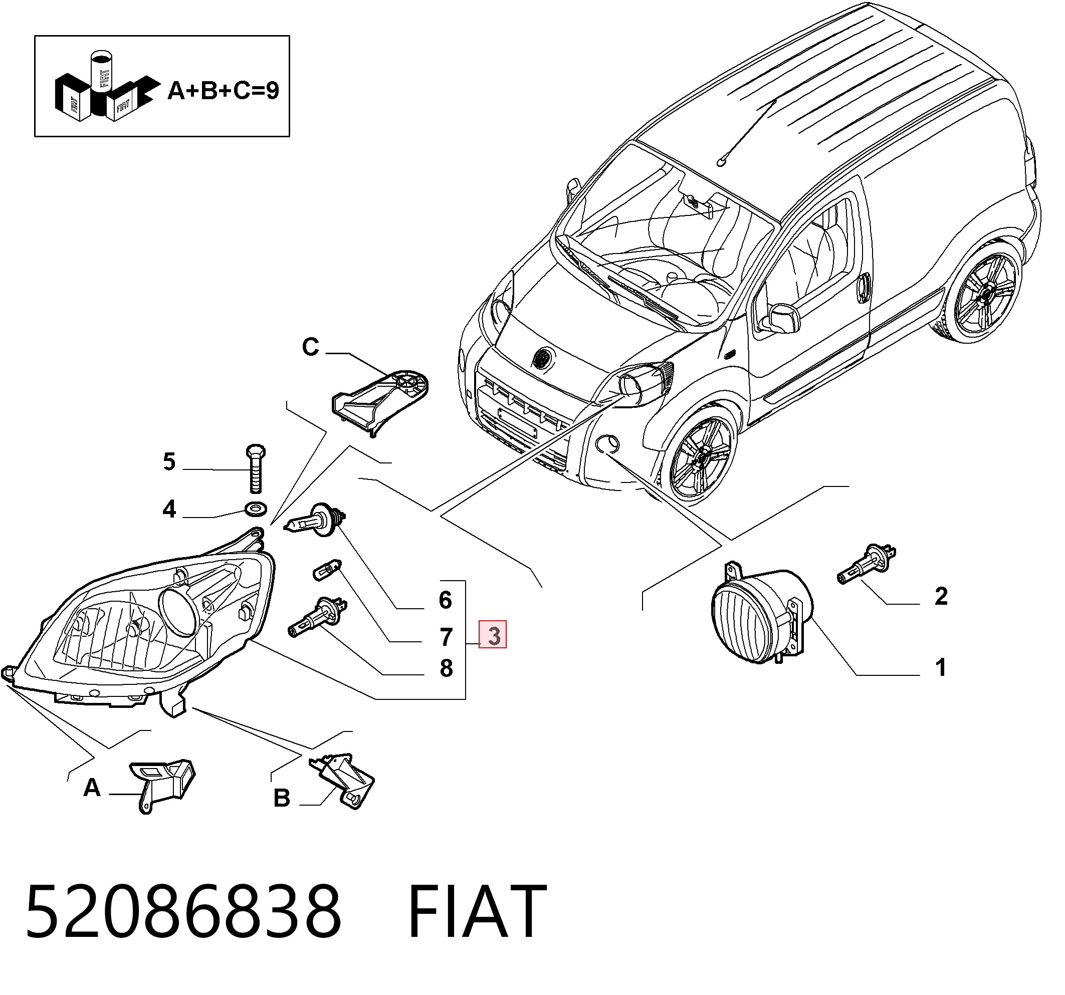  Правая фара Peugeot Bipper 