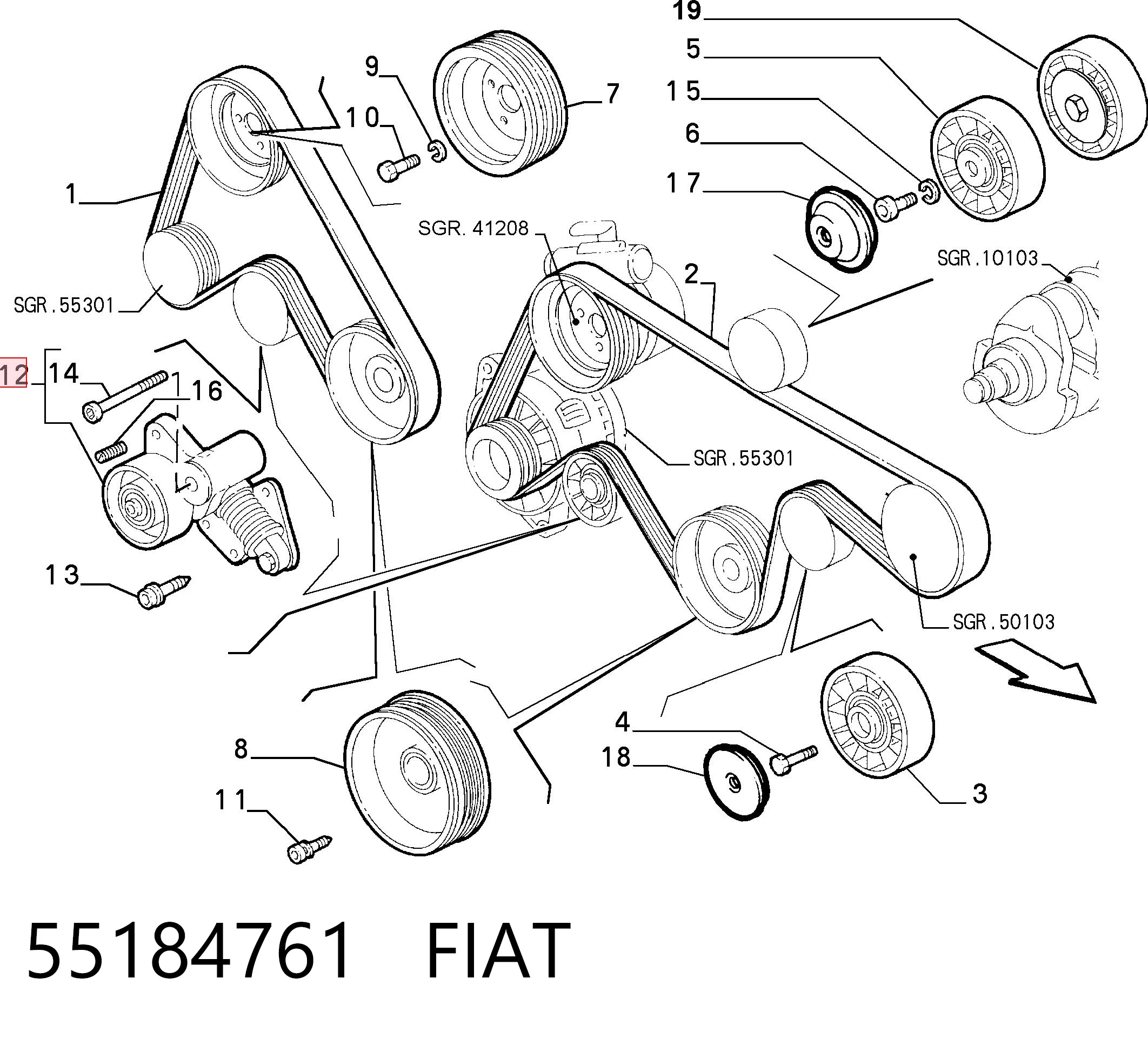 55184761 Fiat/Alfa/Lancia Натяжитель клинового ремня