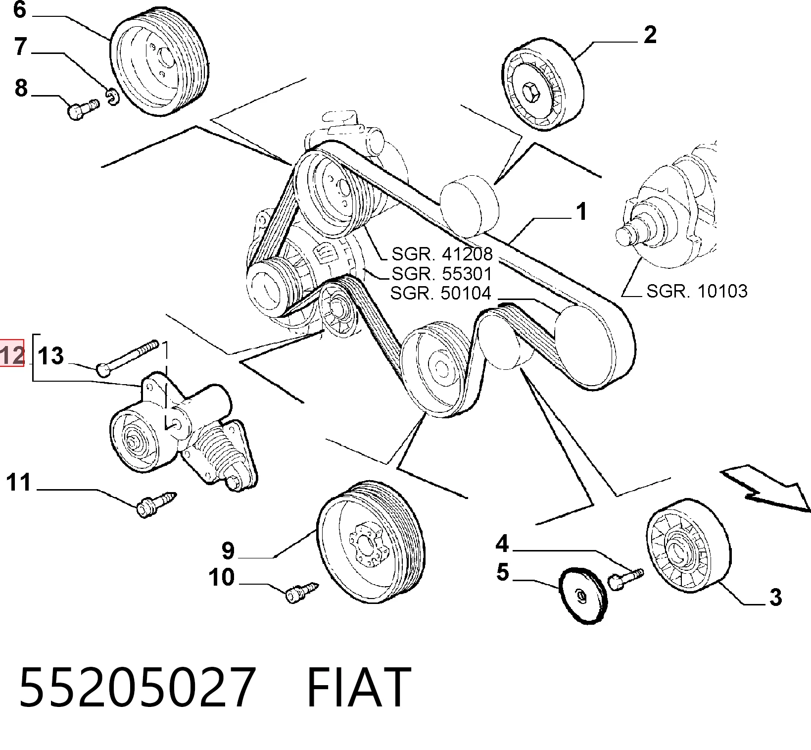 55205027 Fiat/Alfa/Lancia Натяжитель клинового ремня