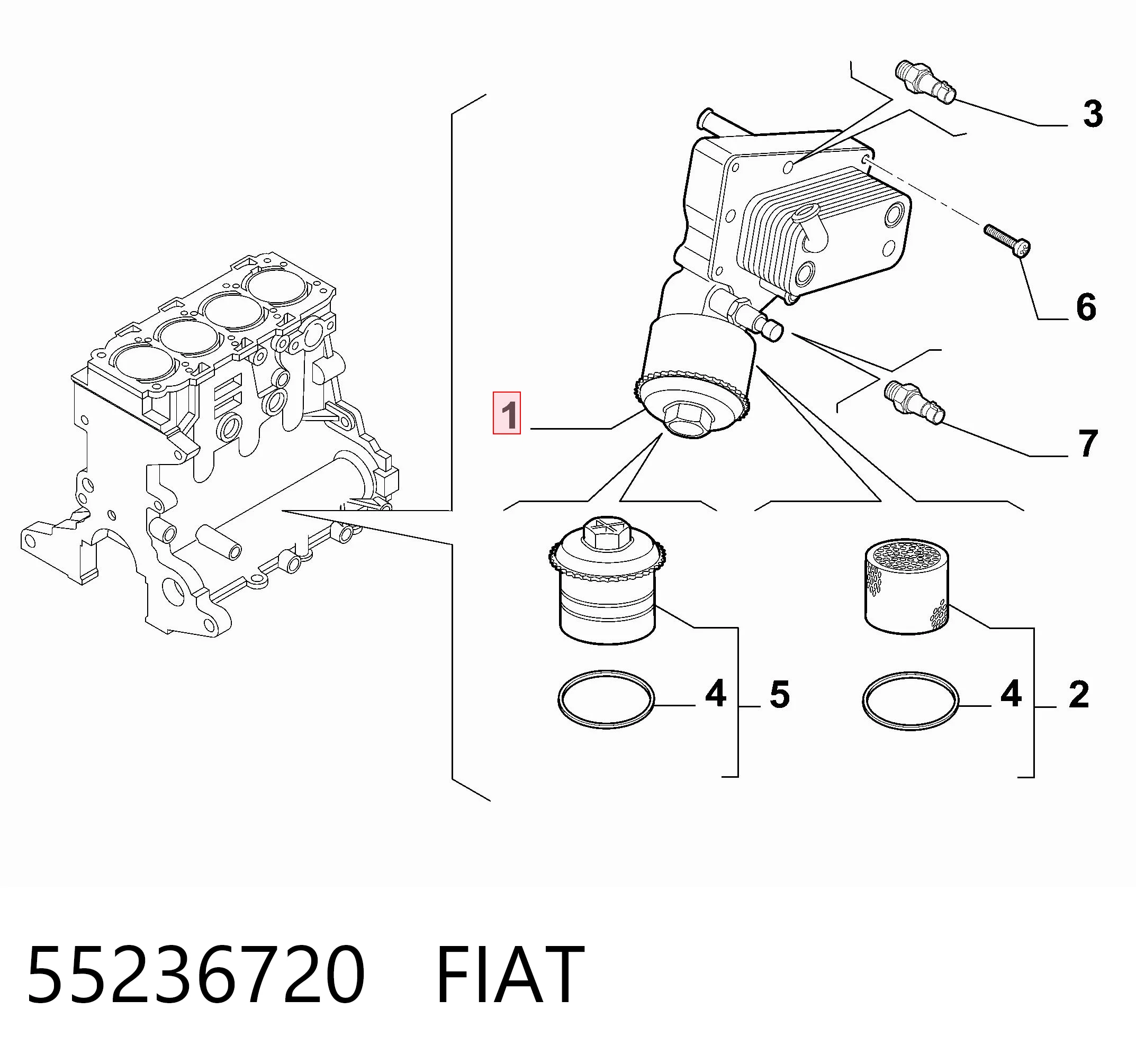 55236720 Fiat/Alfa/Lancia Радиатор масляный (холодильник) под фильтром