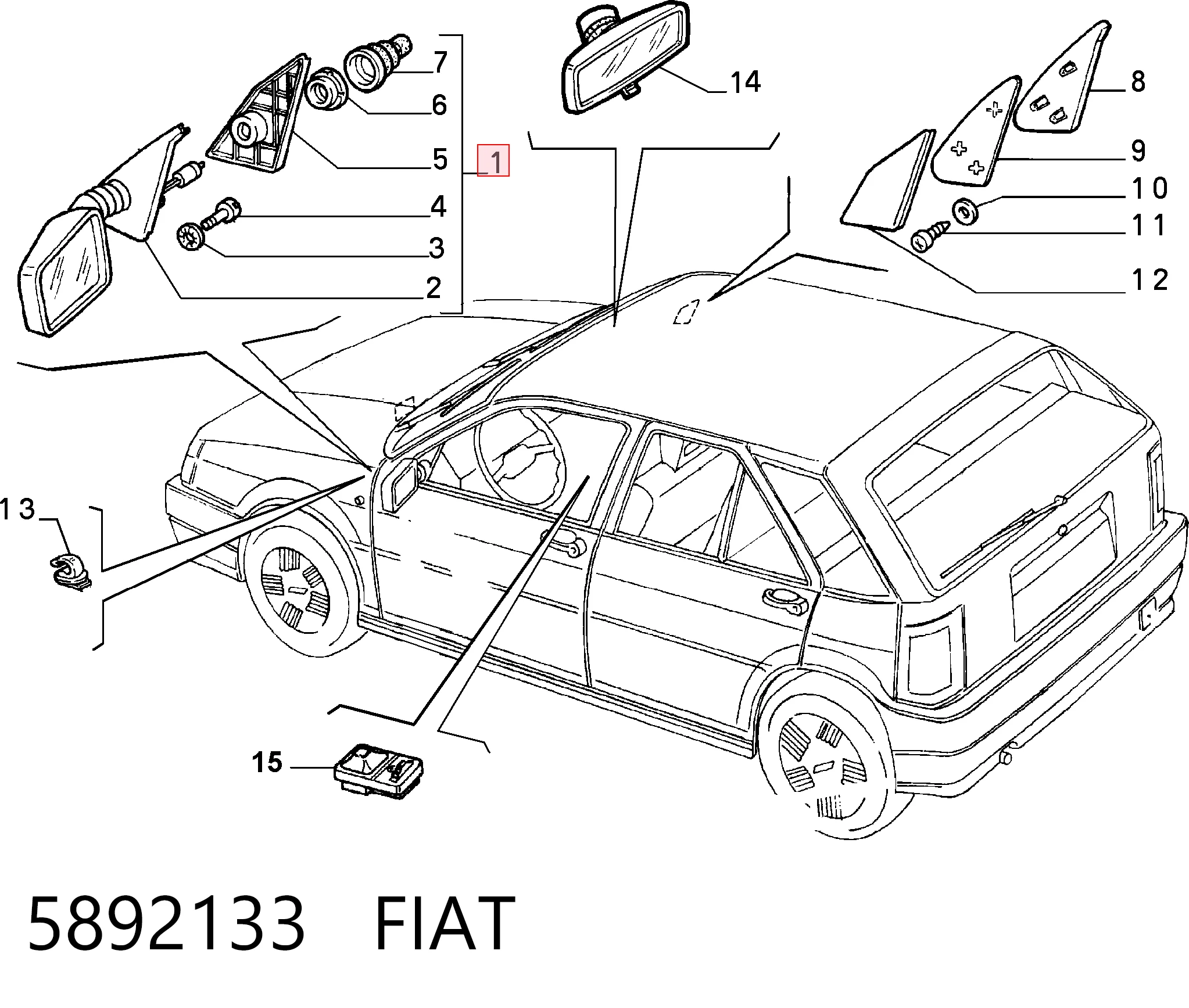 Зеркало заднего вида, левое Fiat Tempra седан (159) (1990 - 1996) цена, от 24.07 USD