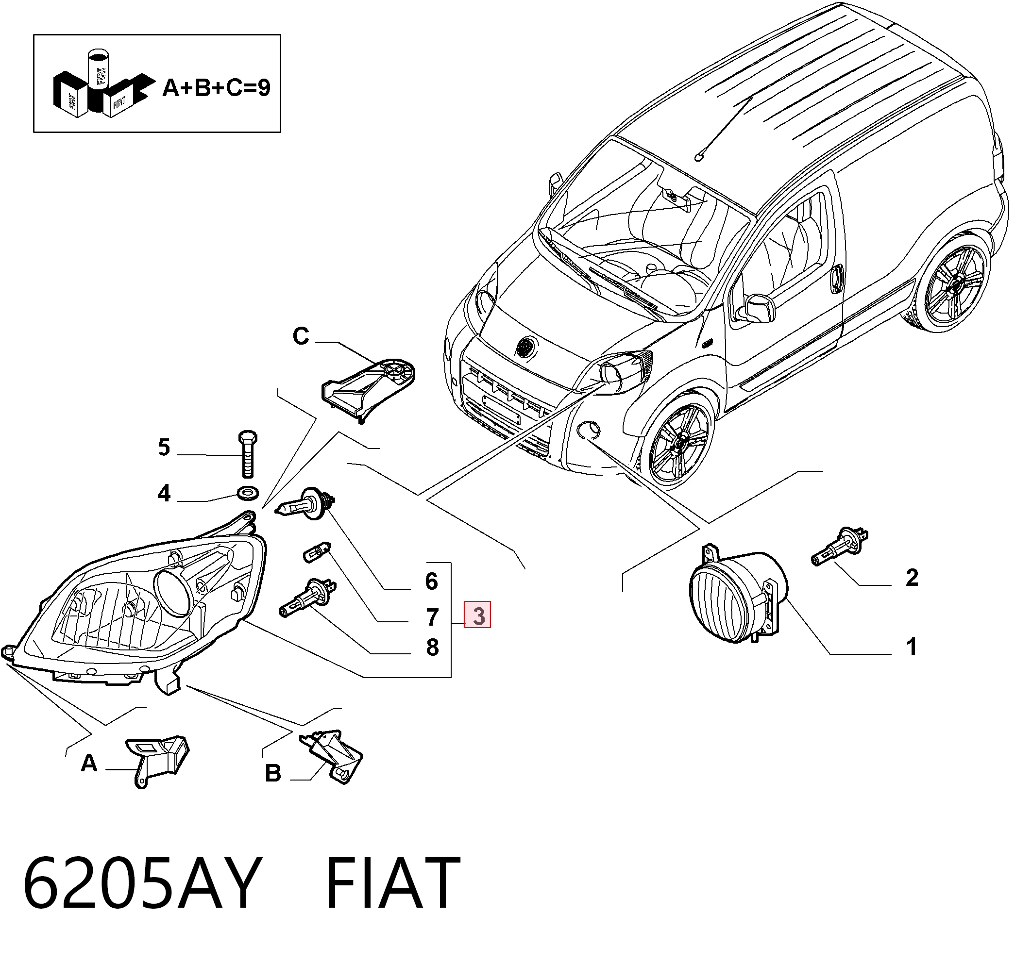  Правая фара Citroen Nemo 