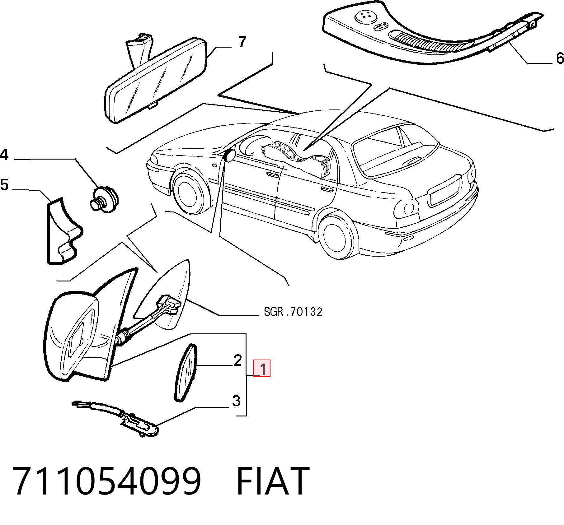 Зеркало заднего вида правое на Fiat Brava  182