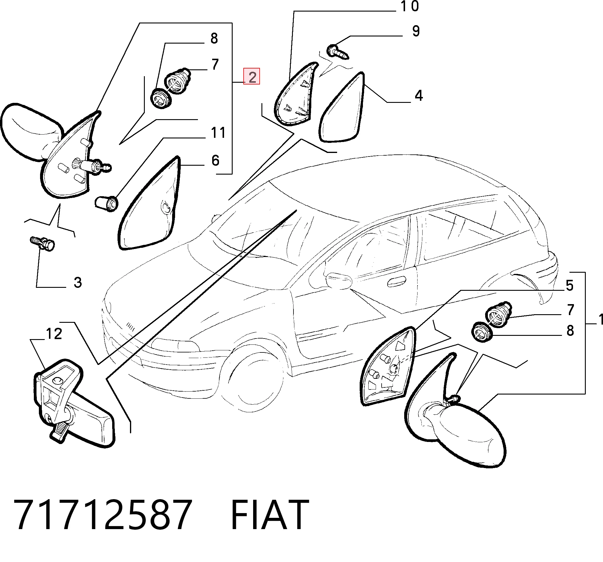 Зеркало заднего вида правое на Fiat Punto I 176