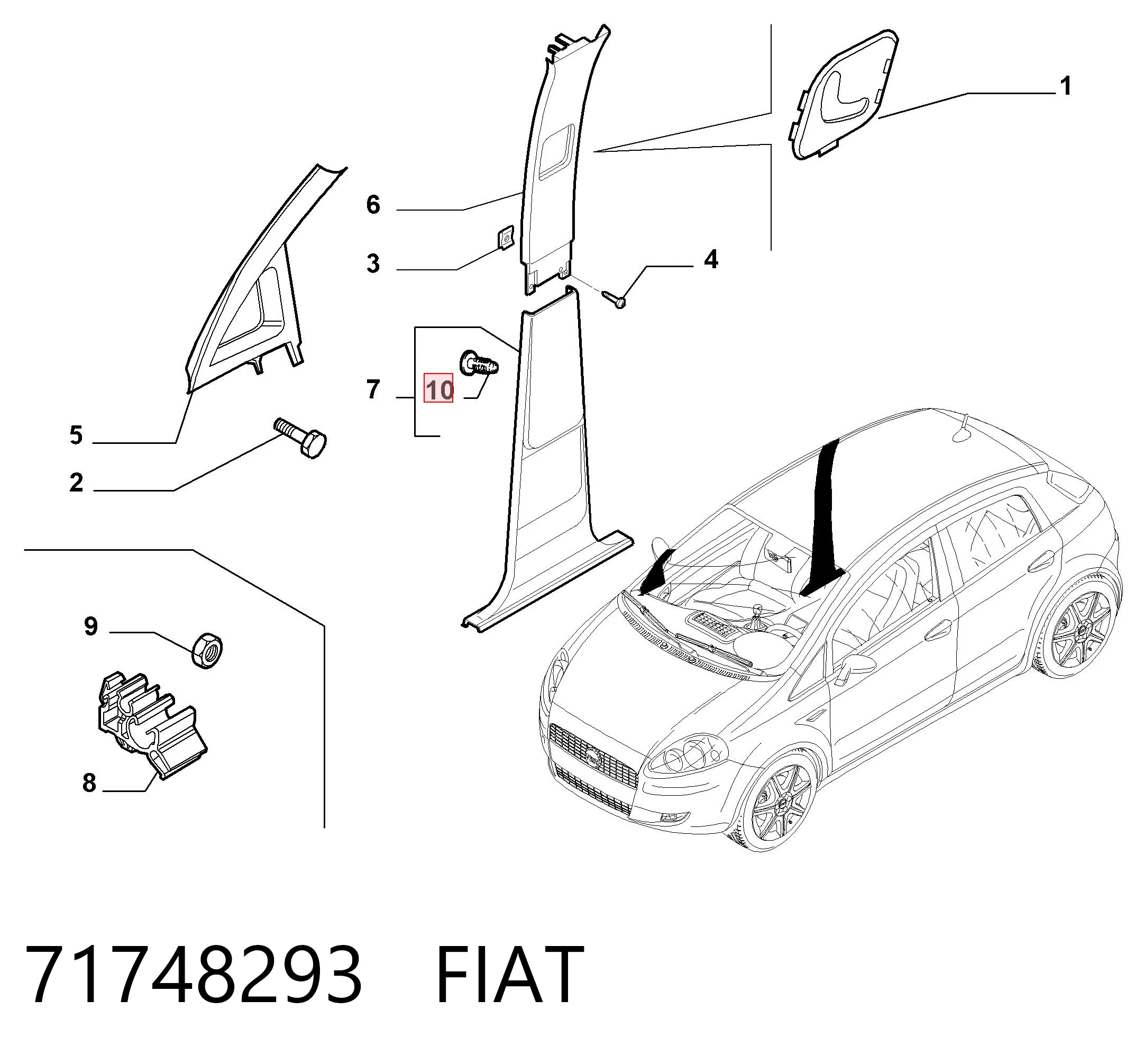 71748293 Fiat/Alfa/Lancia Пистон (клип) обшивки стойки кузова