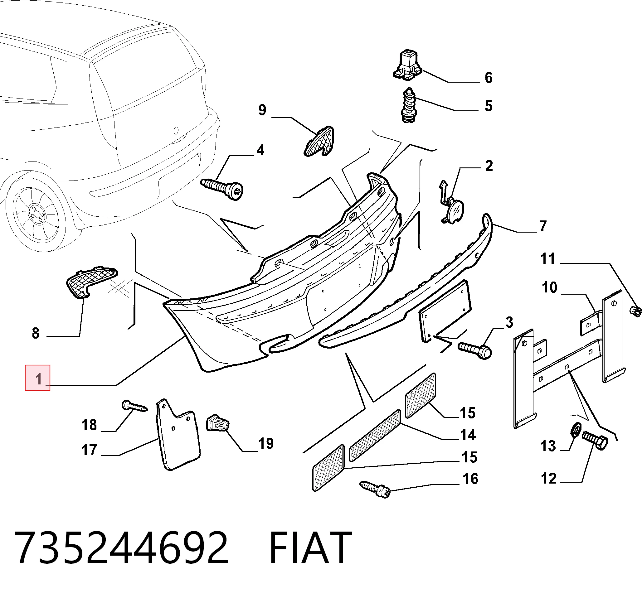 Задний бампер на Fiat Punto II 188