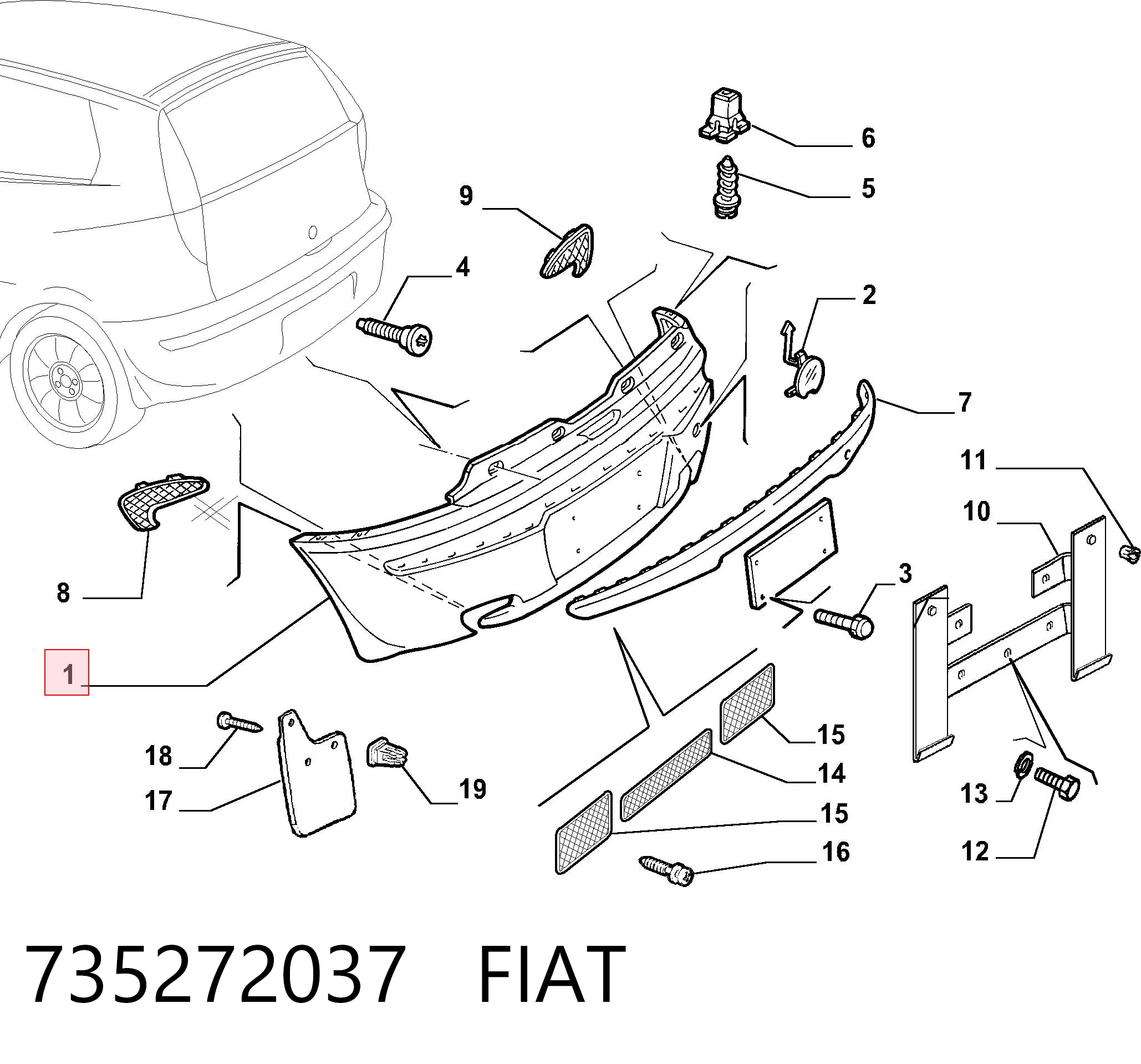 Бампер задний Fiat Punto II хэтчбек (188) (1999 - 2012) цена, от 19.84 USD
