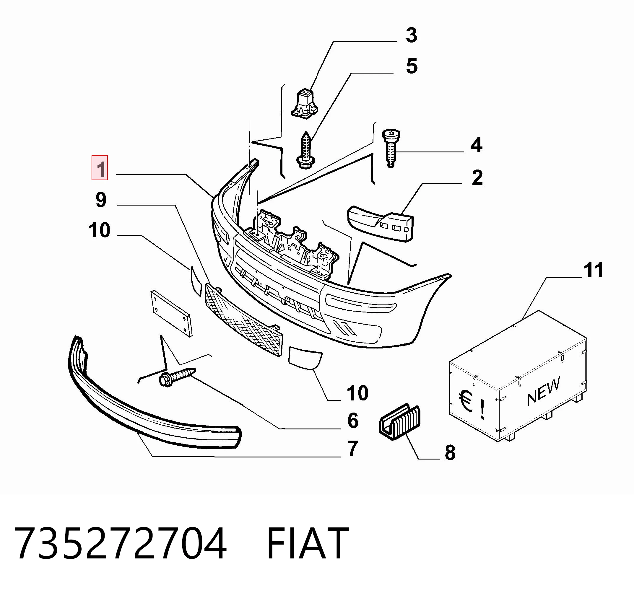  Передний бампер Fiat Punto 2