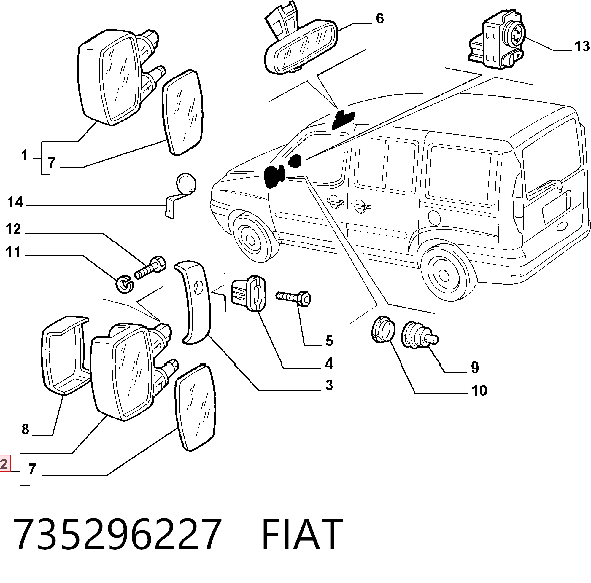Зеркало заднего вида правое на Fiat Doblo I 119