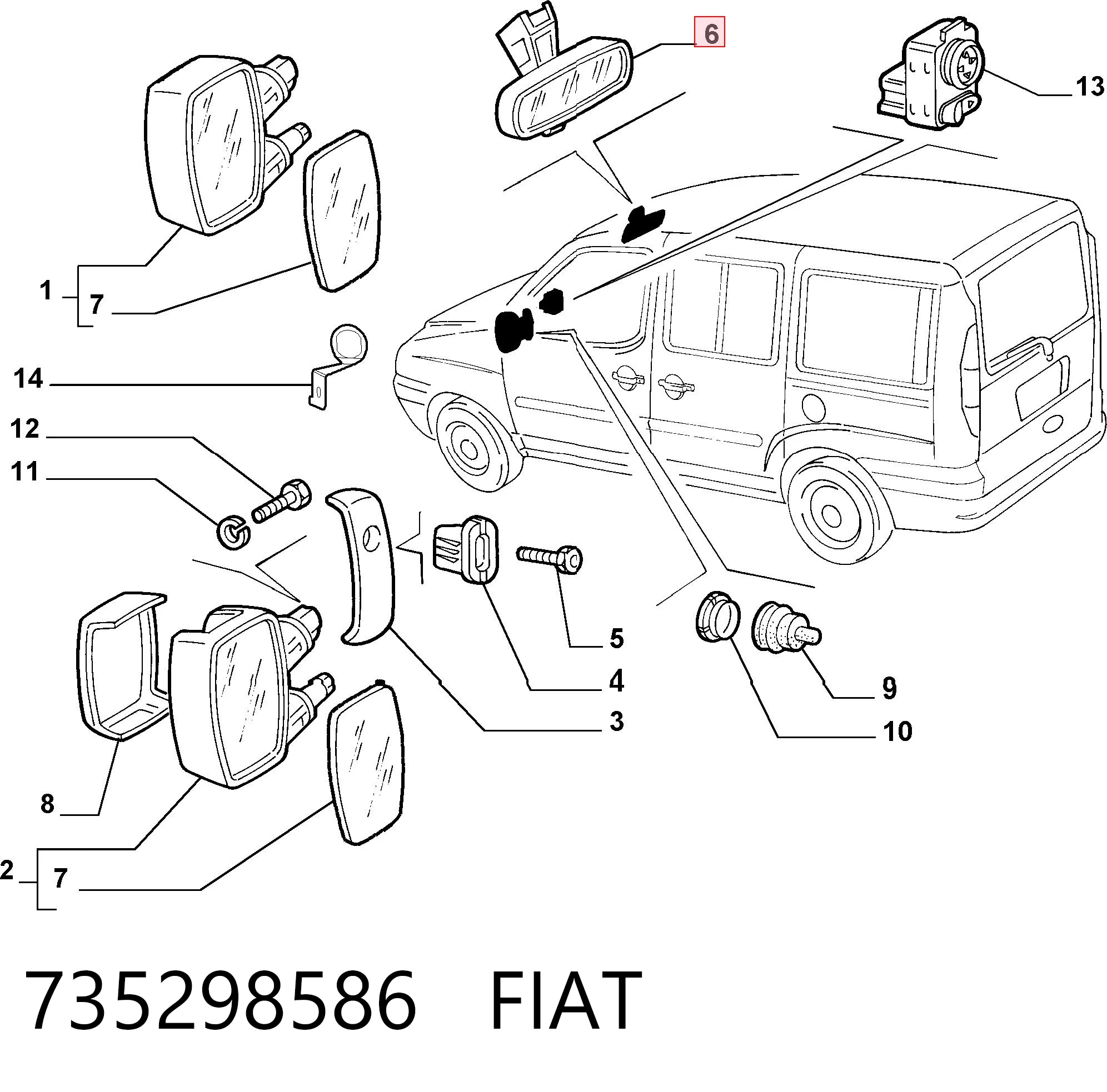 Зеркало заднего вида в салоне на Fiat Doblo I 223