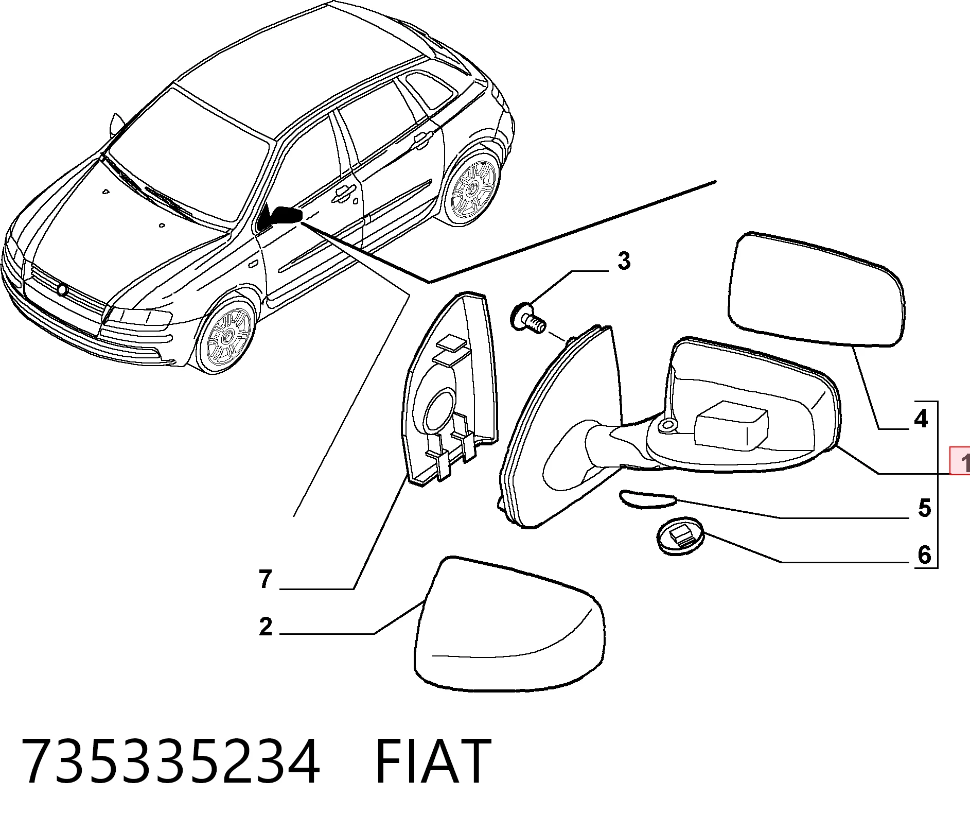 Левое боковое зеркало на Fiat Stilo  192
