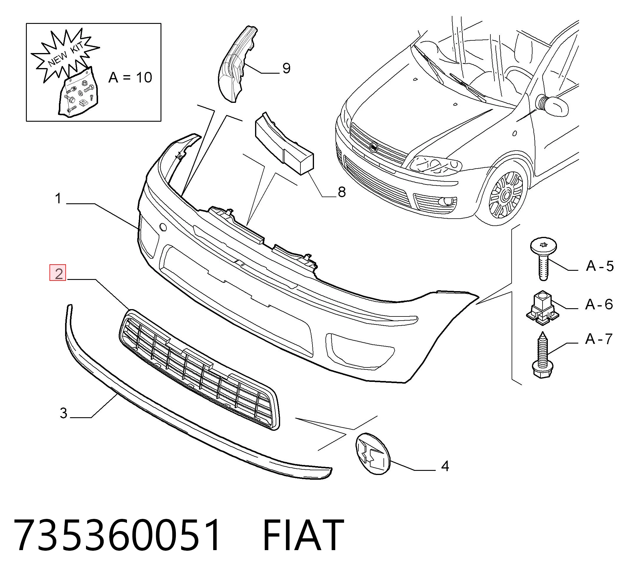 Центральная решетка переднего бампера на Fiat Punto II 188