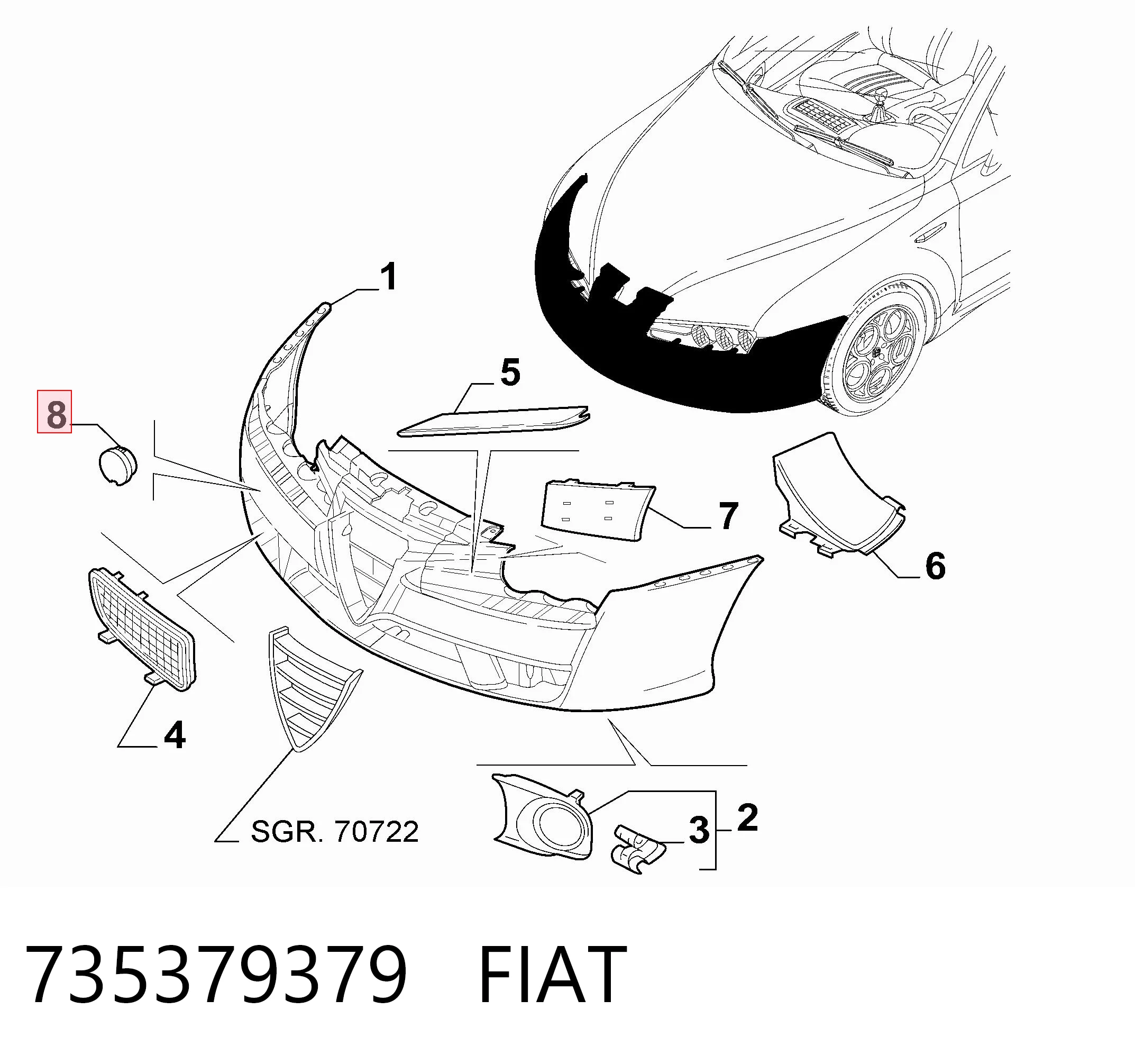 Передняя заглушка бампера буксировочного крюка на Fiat Punto II 188