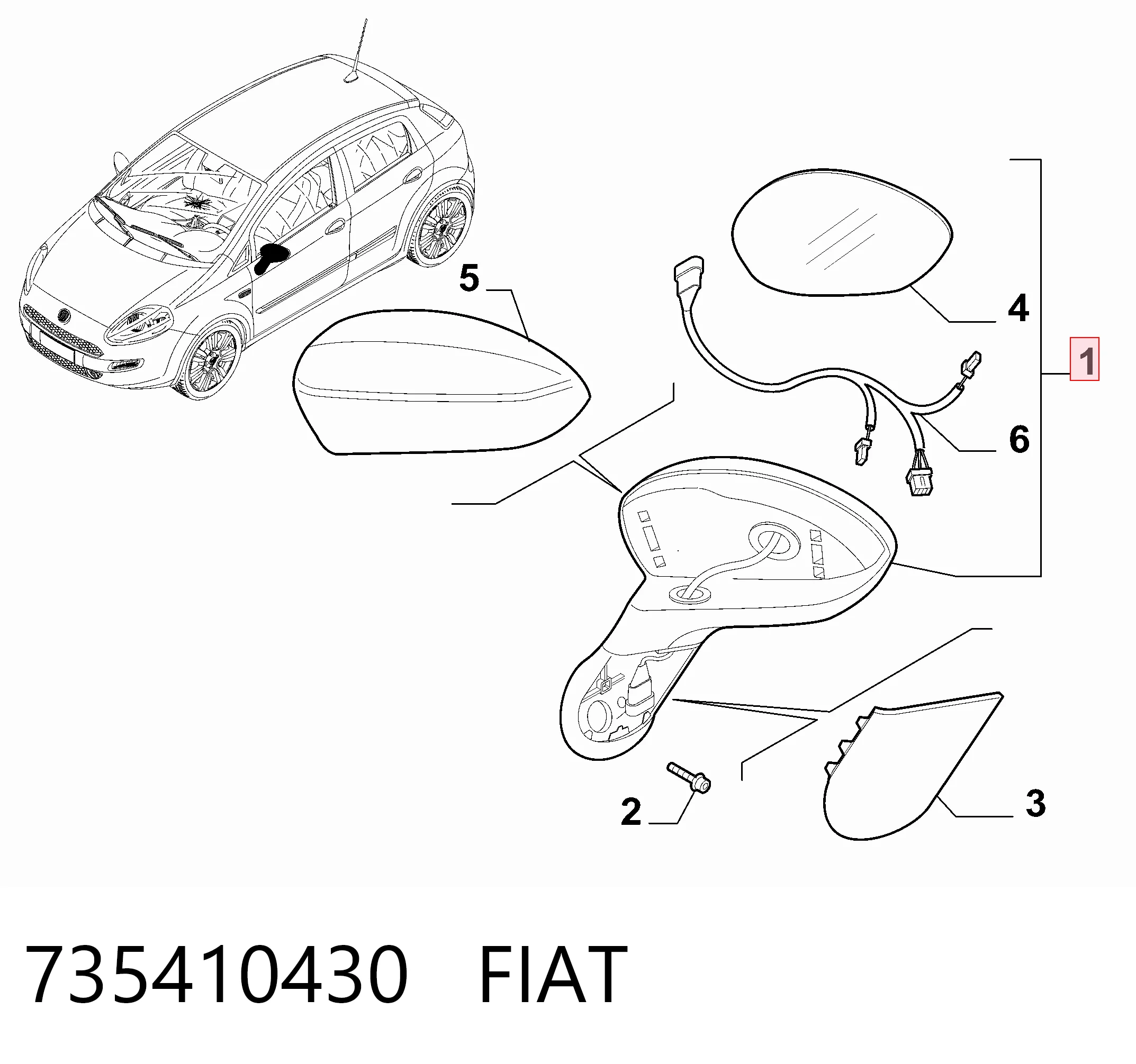 Наружное зеркало правое Fiat Punto GRAND хэтчбек (199) (2005 - 2018) цена, от 35.33 USD
