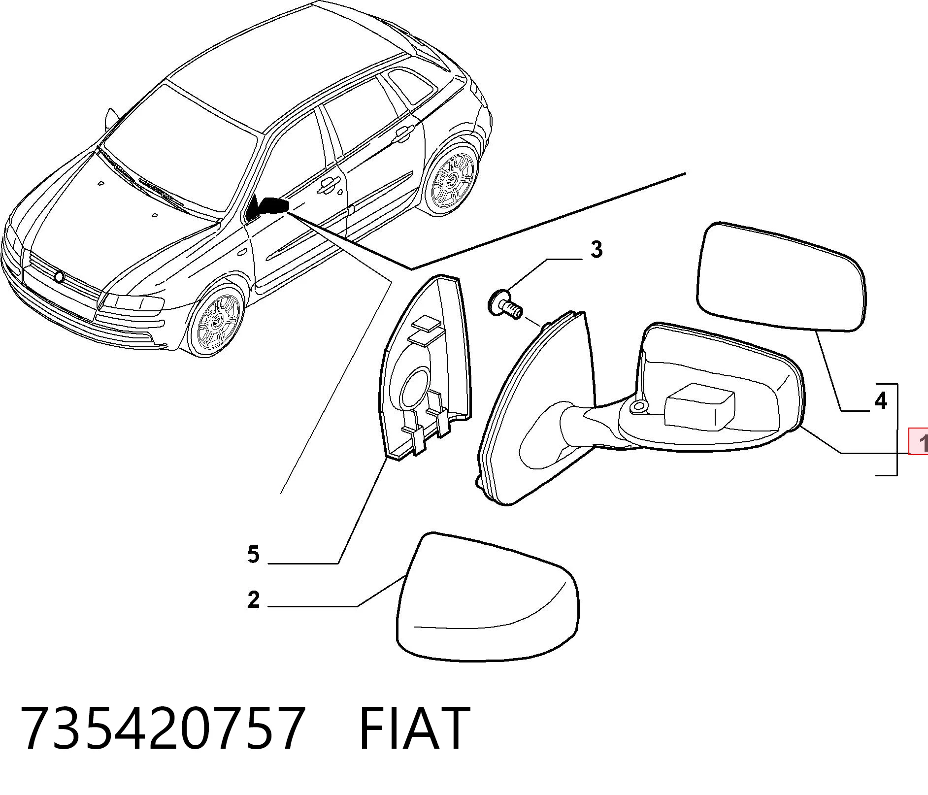 Зеркало заднего вида, левое Fiat Stilo хэтчбек (192) (2001 - 2006) цена, от 56.32 USD