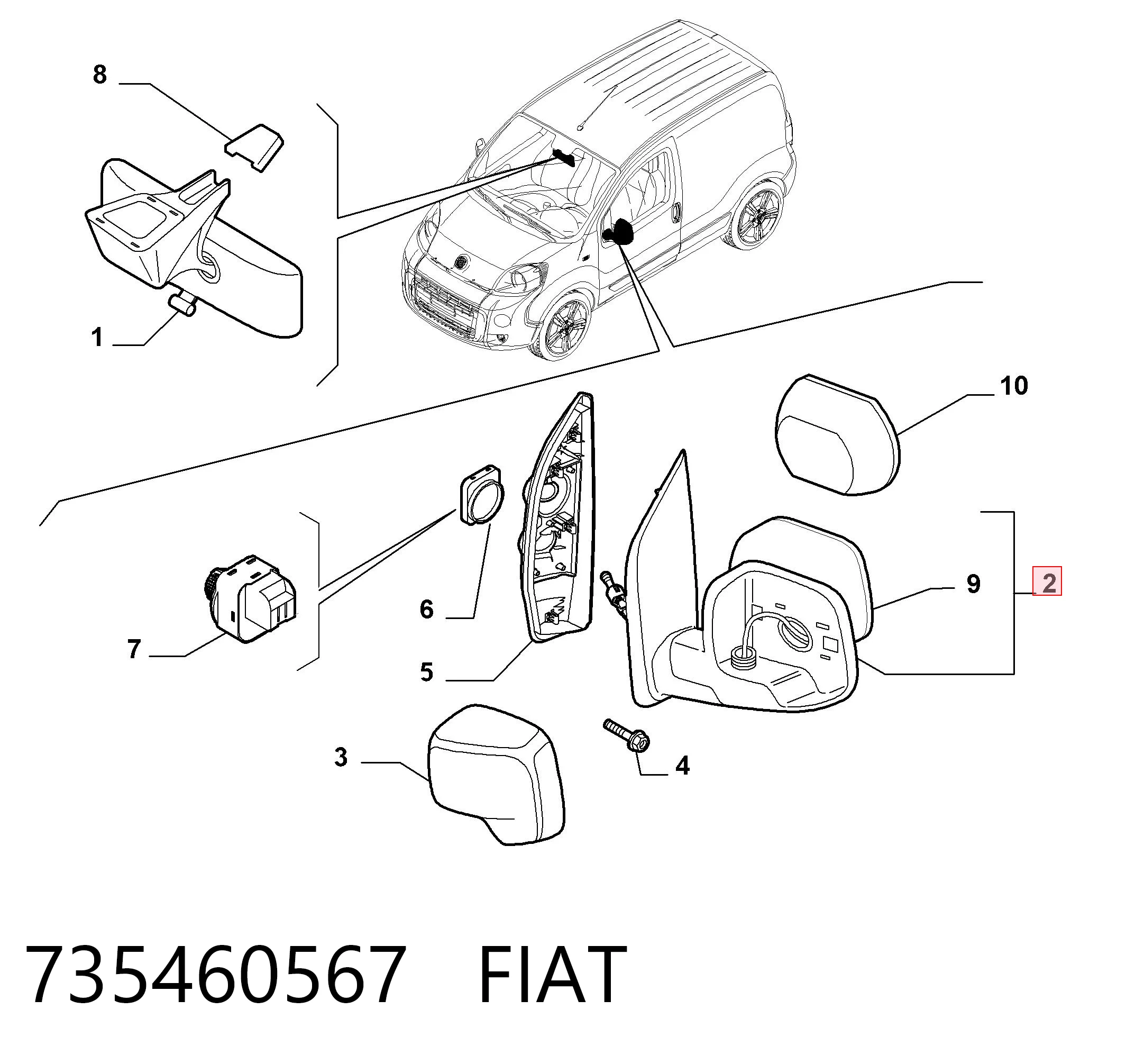 Наружное зеркало правое Citroen Nemo фургон (2009 - 2026) цена, от 51.30 USD