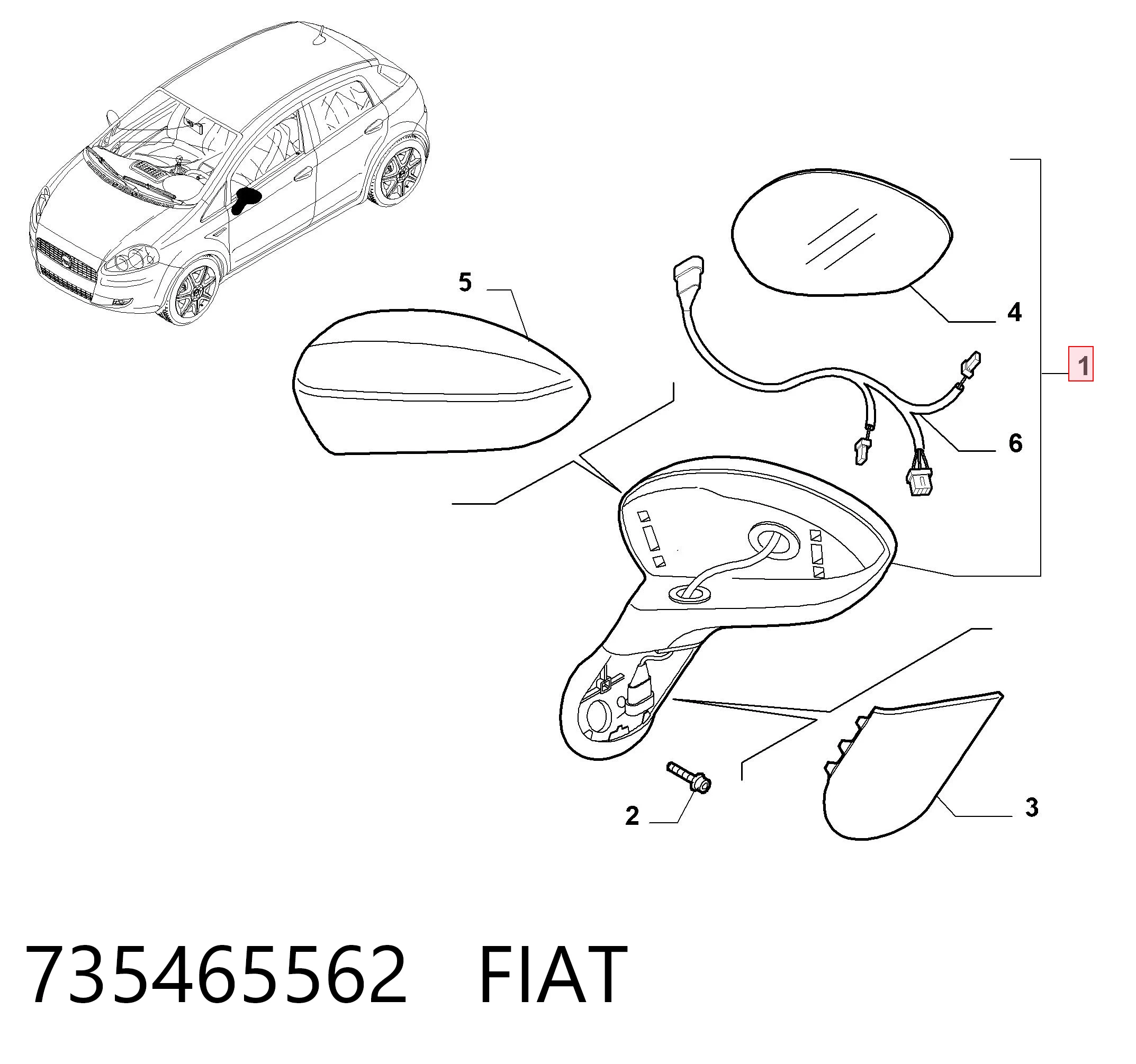  Левое боковое зеркало Fiat Punto 