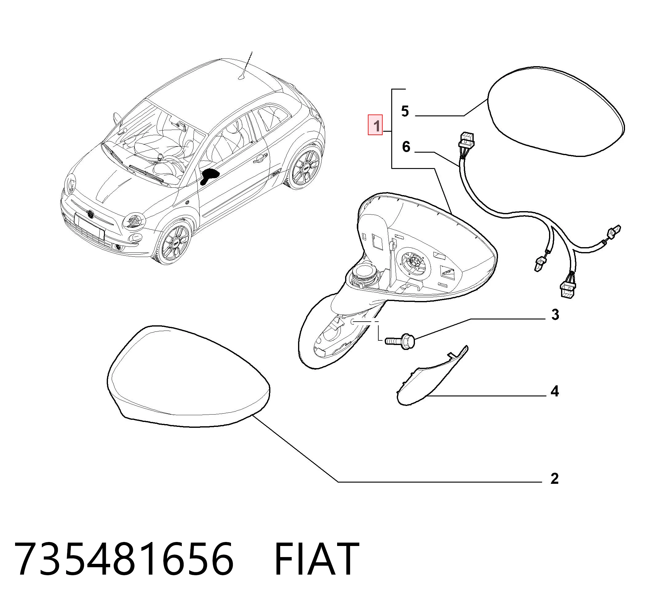 Левое боковое зеркало на Fiat 500  312