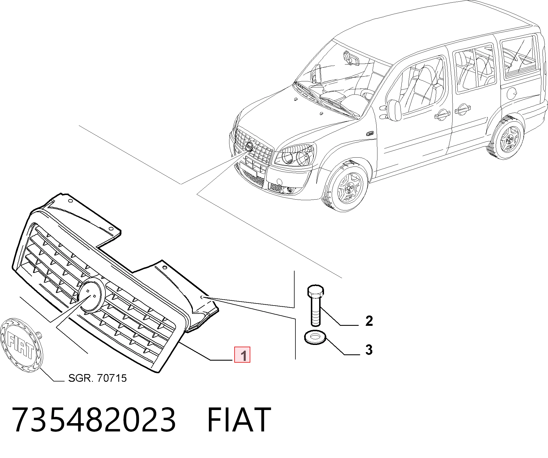 Облицовка радиатора Fiat Doblo I фургон (223) (2001 - 2010) цена, от 24.19 USD