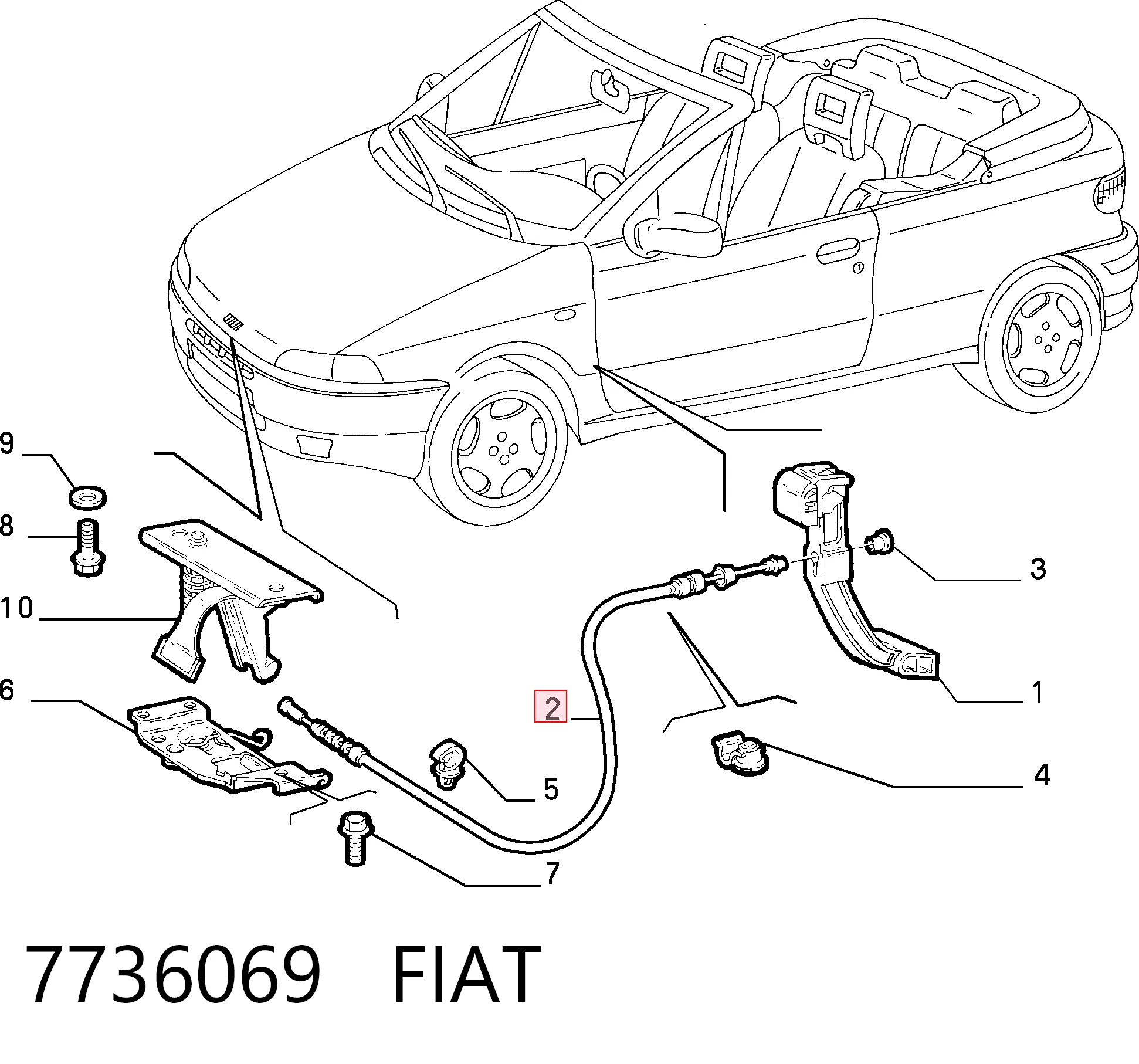 Трос открытия капота на Fiat Punto I 176