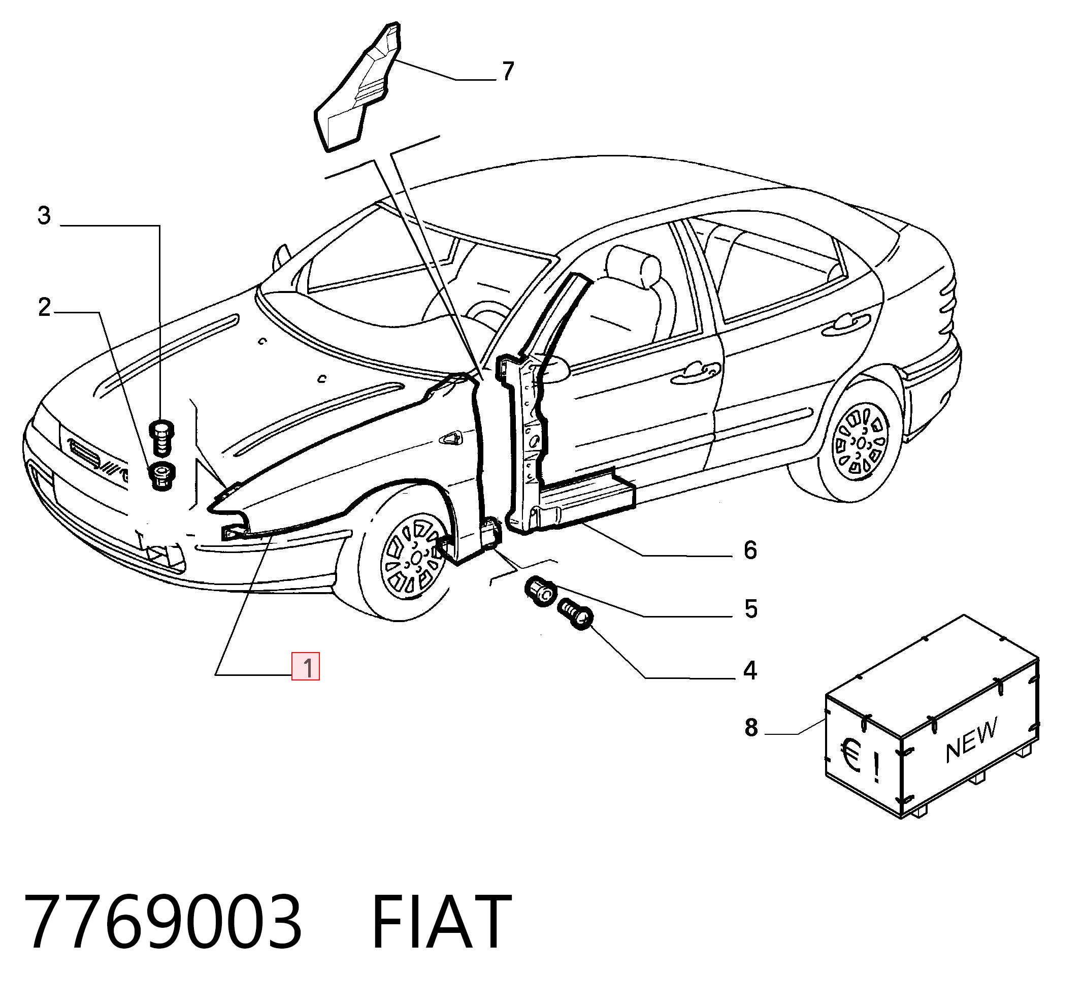 Переднее правое крыло на Fiat Brava  182
