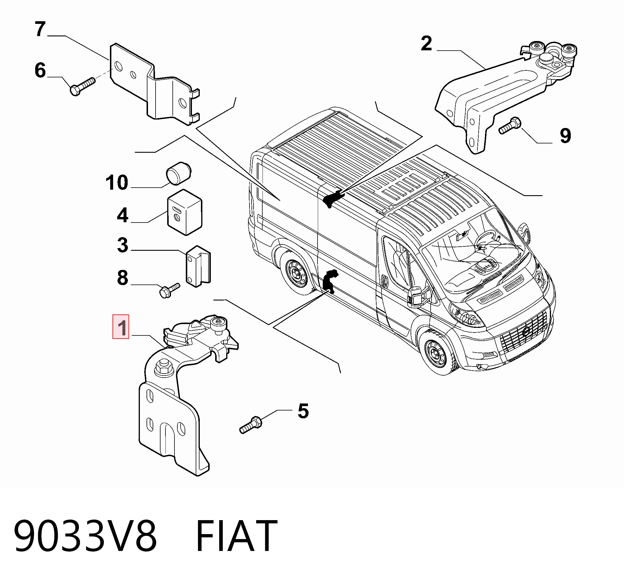 9033V8 Fiat/Alfa/Lancia Ролик боковой (сдвижной) двери правый нижний
