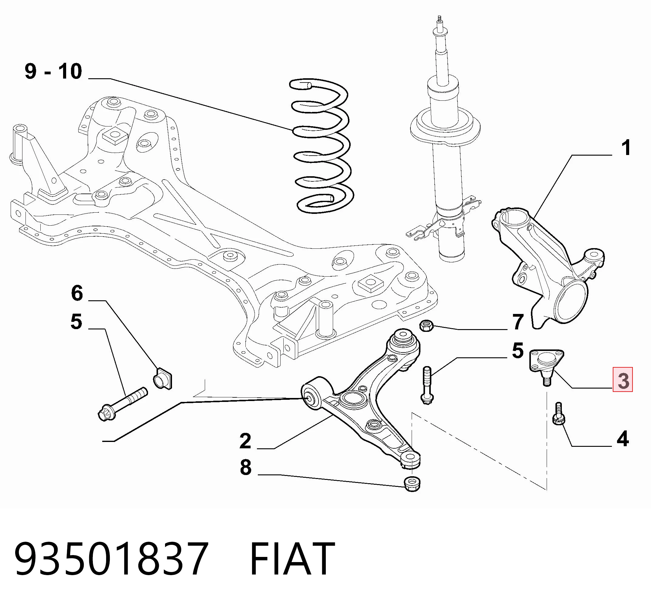93501837 Fiat/Alfa/Lancia Палец шаровой нижний