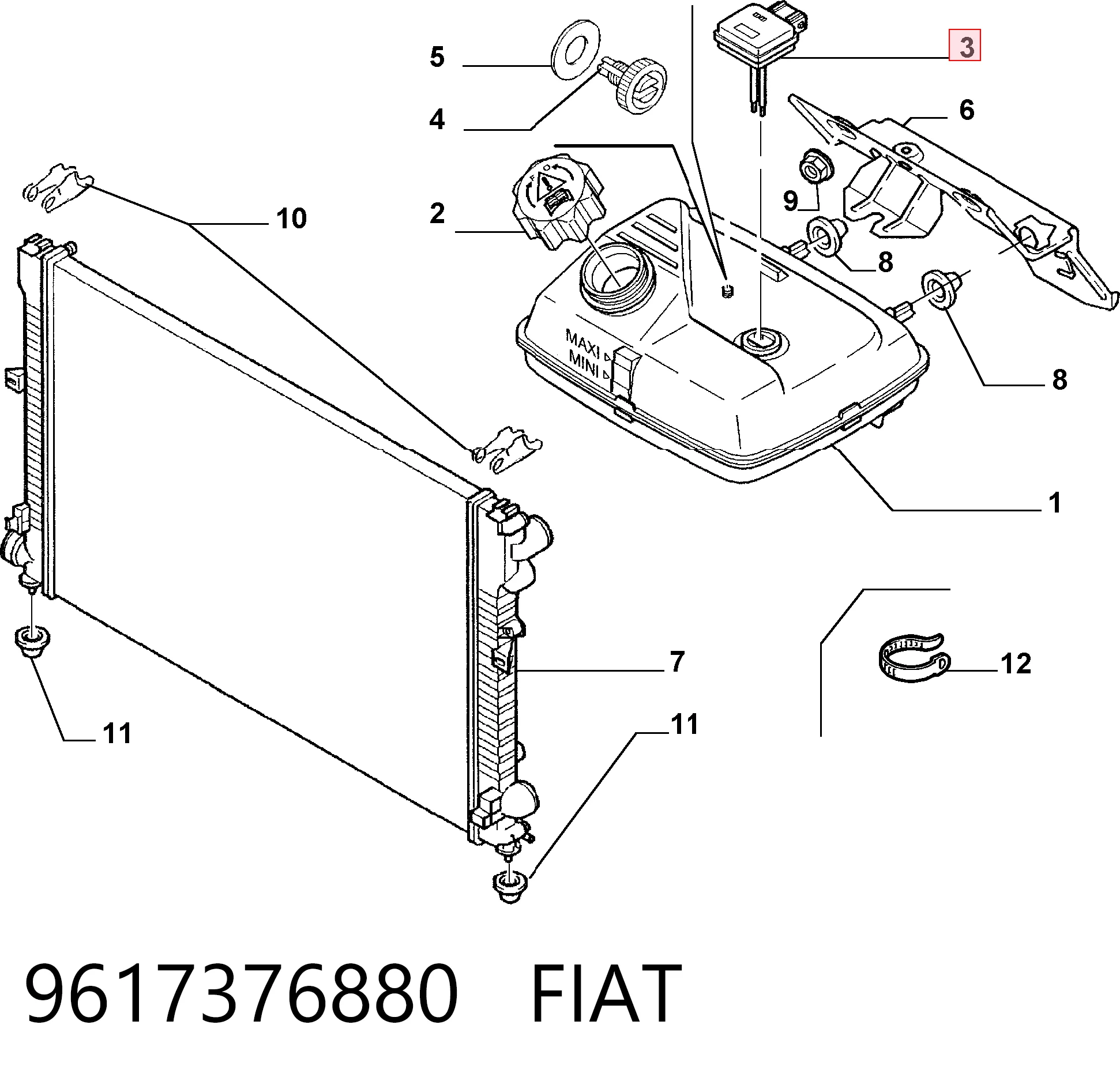 9617376880 Fiat/Alfa/Lancia Датчик уровня охлаждающей жидкости