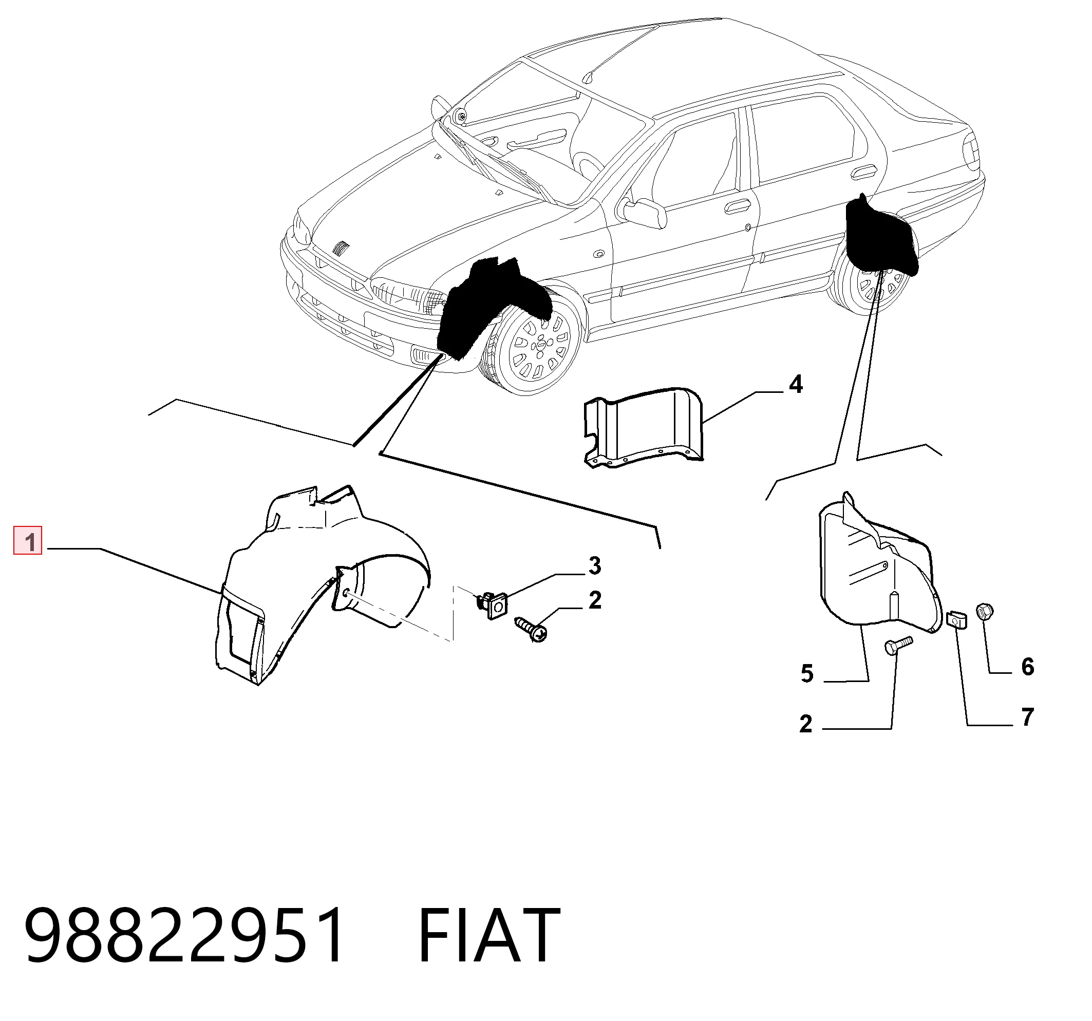 Подкрыльник переднего крыла, правый на Fiat Albea  172
