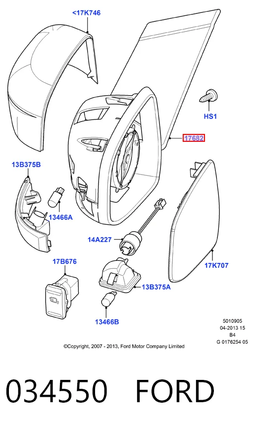 034550 Ford Левое боковое зеркало