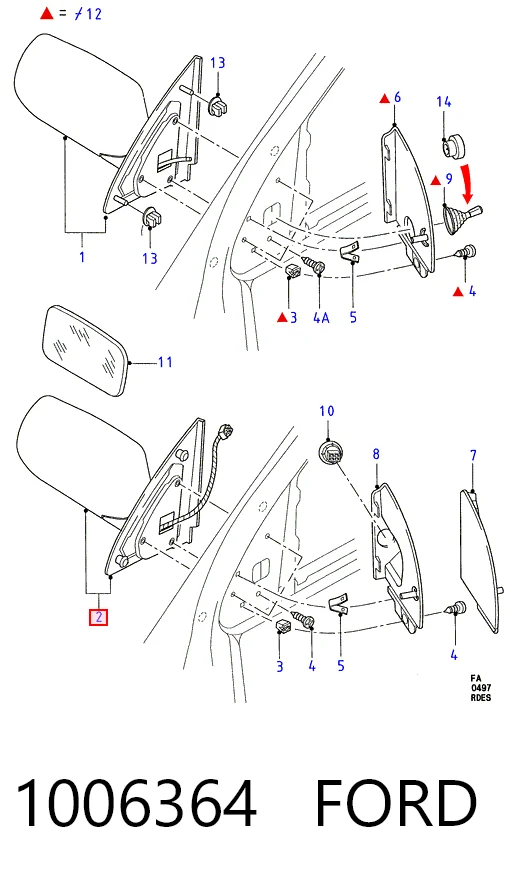 Зеркало заднего вида правое на Ford Escort VII GAL, AAL, ABL