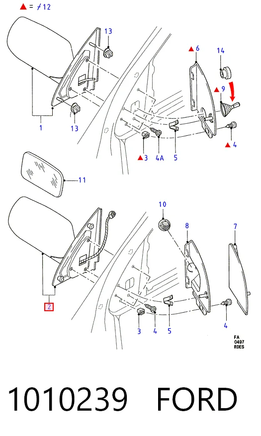Наружное зеркало правое Ford Escort VII хэтчбек (GAL, AAL, ABL) (1995 - 1998) цена, от 20.37 USD