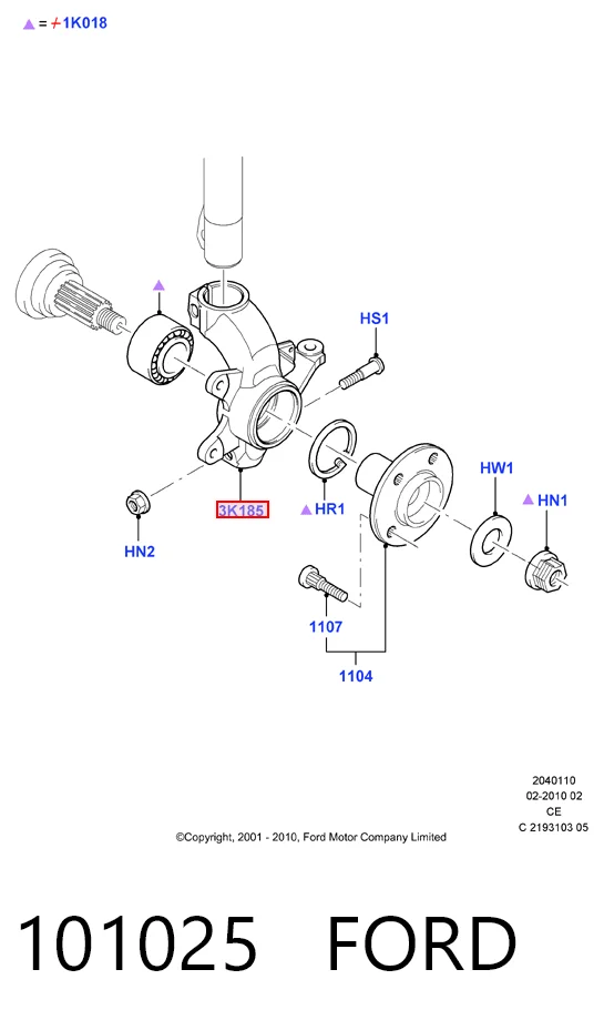 101025 Ford Цапфа - поворотный кулак передний, левый
