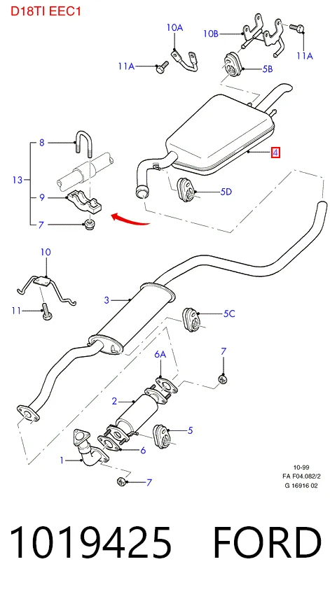 Выхлоп задний Ford Escort CLASSIC хэтчбек (AAL, ABL) (1998 - 2000) цена, от 39.11 USD
