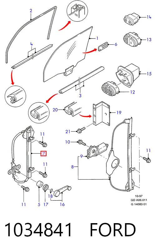 Механизм стеклоподъемника передней левой двери на Ford Mondeo II BFP