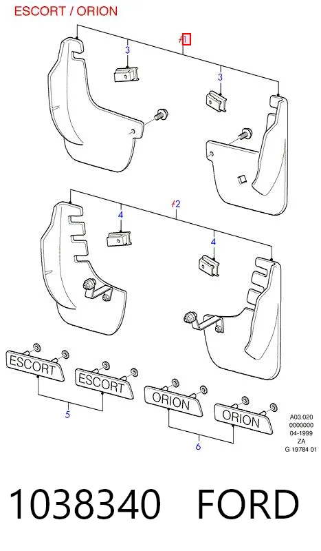 Комплект передних брызговиков на Ford Escort VII GAL, AAL, ABL