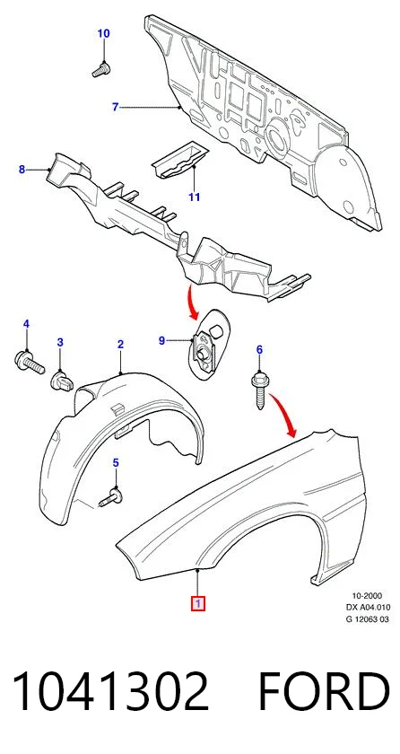 1041302 Ford Переднее правое крыло
