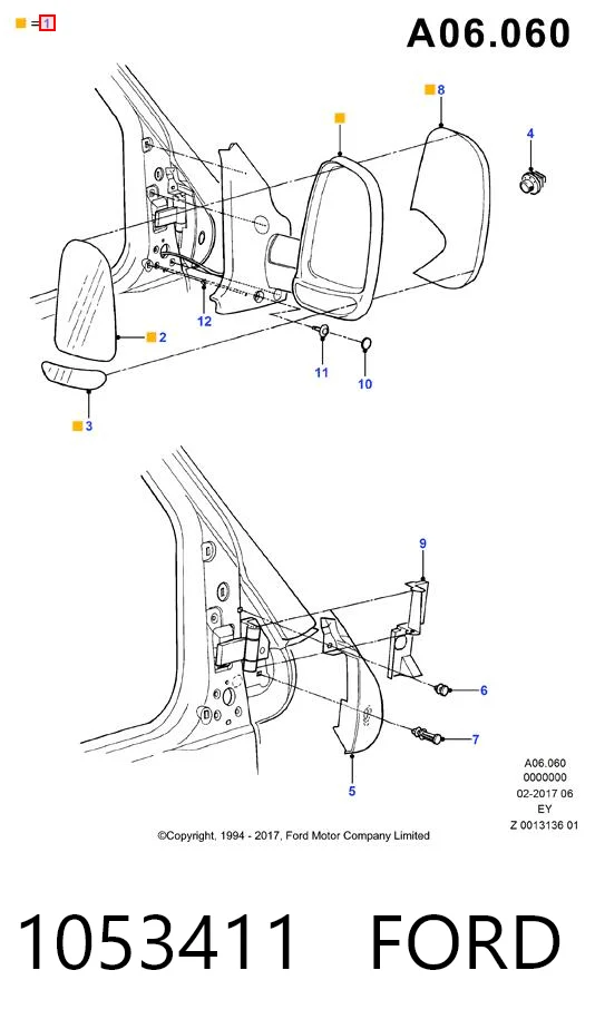 1053411 Ford Зеркало заднего вида правое