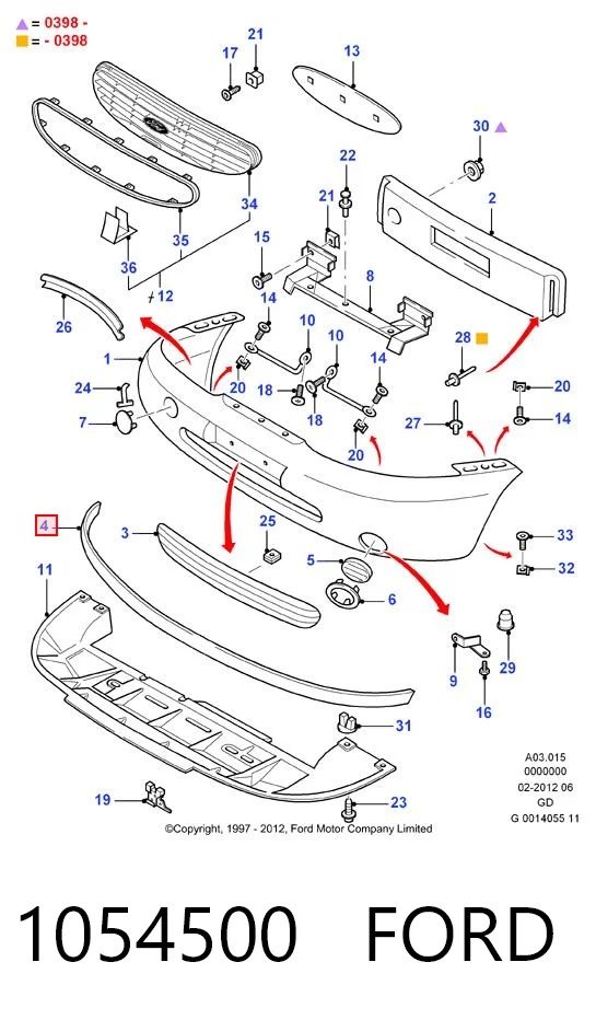 1054500 Ford Губа переднего бампера