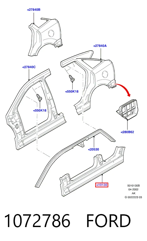 Порог внешний левый Ford Focus I универсал (DNW) (1999 - 2004) цена, от 26.75 USD