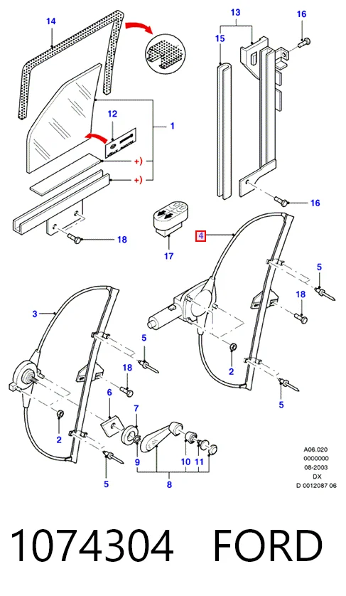 Механизм стеклоподъемника передней левой двери на Ford Fiesta COURIER J5S, J3S