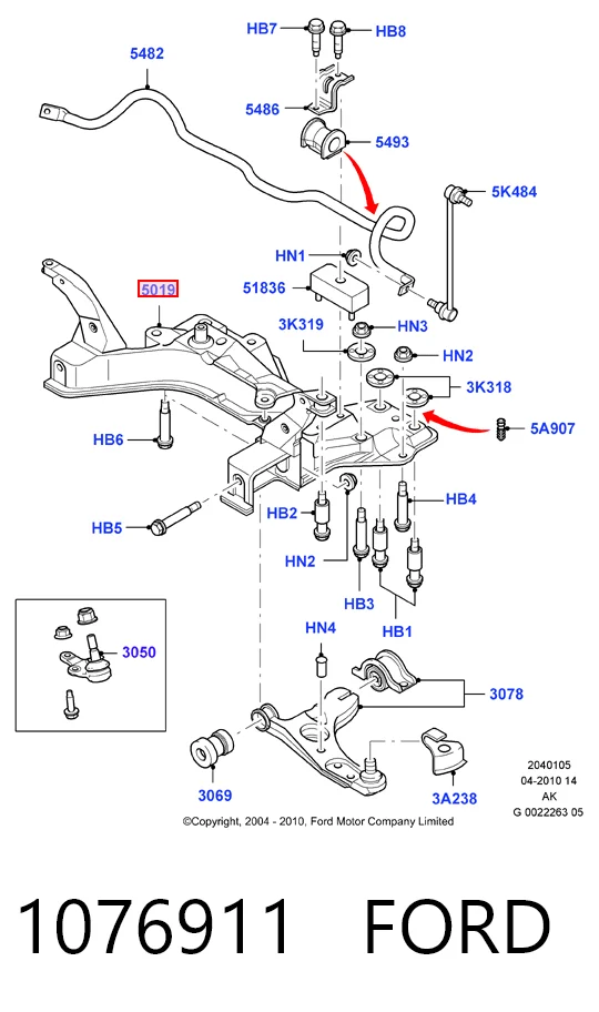 1076911 Ford Подрамник передней подвески