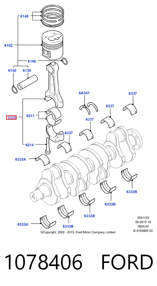 Купить 1S4Q6200AD Ford Шатун поршня двигателя