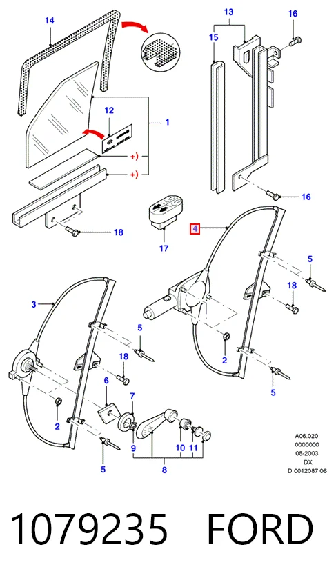 Механизм стеклоподъемника водительской двери Ford Fiesta COURIER фургон (J5S, J3S) (1996 - 2002) цена, от 37.06 USD