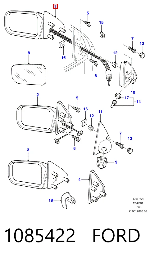 Левое боковое зеркало на Ford Fiesta COURIER J5S, J3S