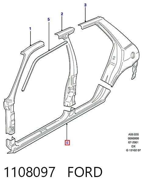 Порог наружний правый на Ford Fiesta Mk4 JAS, JBS