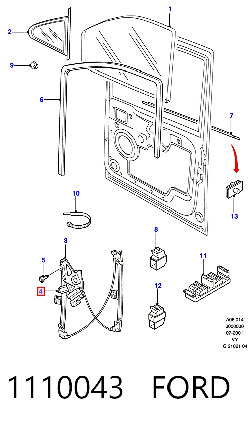 1110043 Ford Мотор стеклоподъемника двери передней, левой
