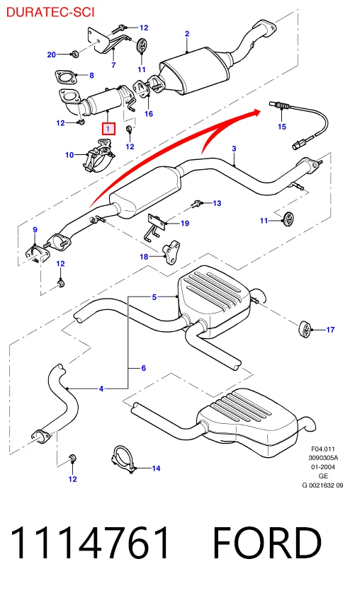 1114761 Ford Штаны глушителя передние