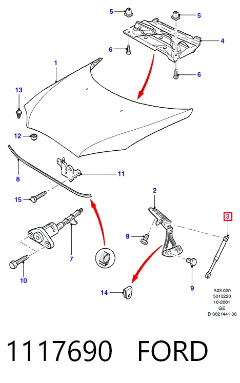 1117690 Ford Стойка капота